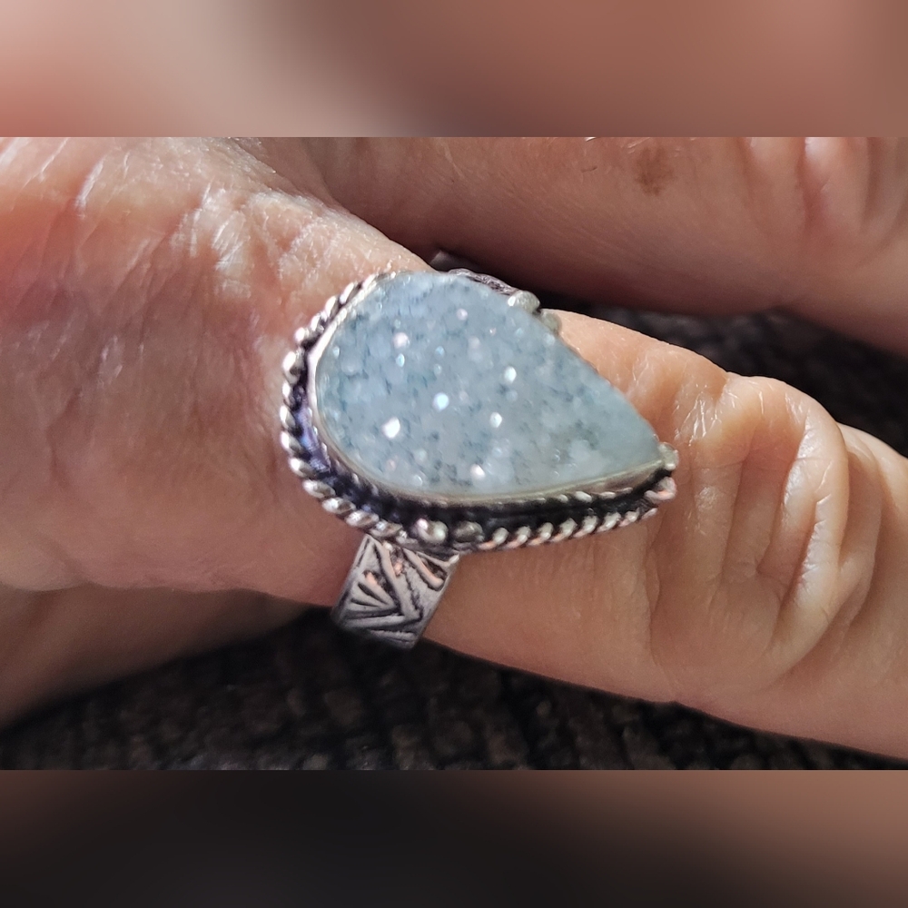 Sterling Silver Druzy Quartz Ring Sz 8 - Picture 2 of 3